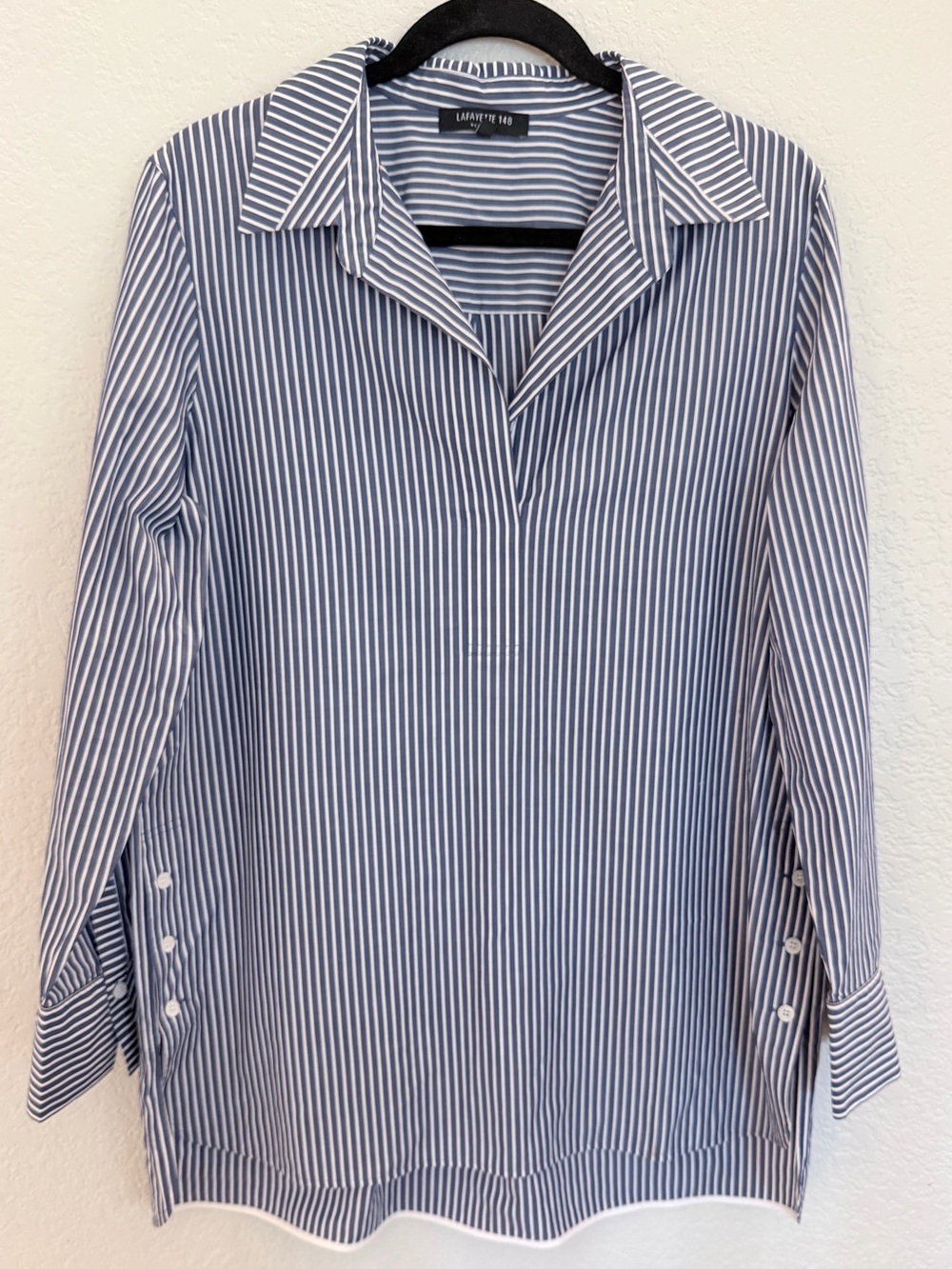 Lafayette 148 New York Striped Cotton Popover Shirt Size L - Picture 2 of 9